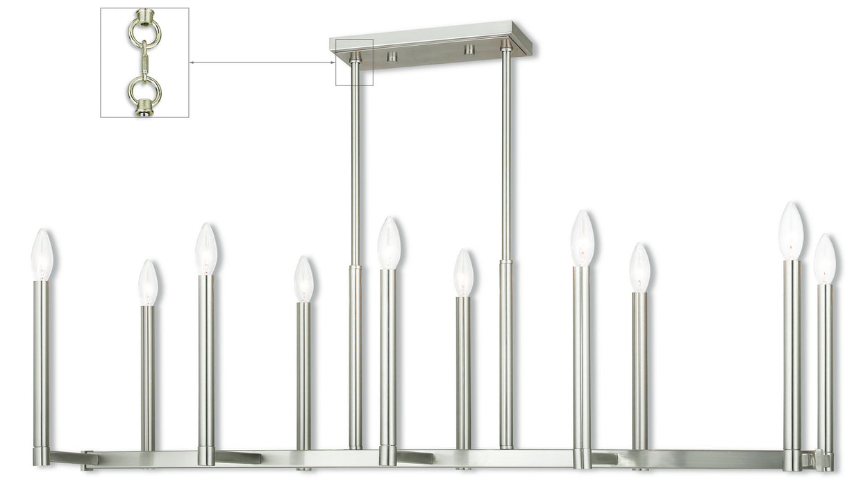 Livex Lighting 40259-91 Ten Light Linear Chandelier, Brushed Nickel