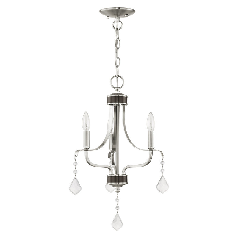 Livex Lighting 40783-91 Three Light Mini Chandelier, Brushed Nickel w/ English Bronzes