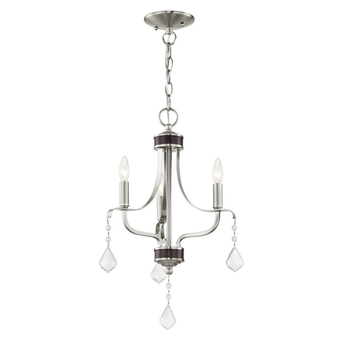 Livex Lighting 40783-91 Three Light Mini Chandelier, Brushed Nickel w/ English Bronzes