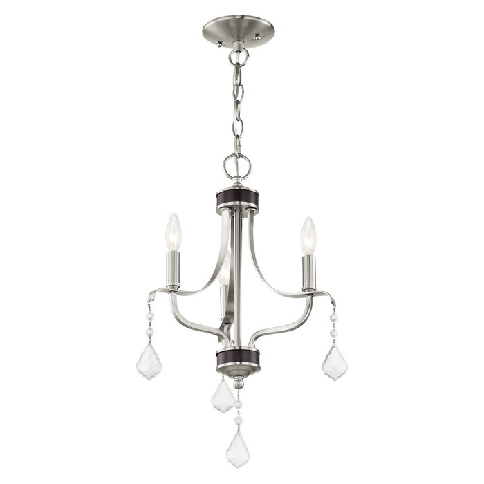 Livex Lighting 40783-91 Three Light Mini Chandelier, Brushed Nickel w/ English Bronzes