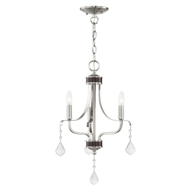 Livex Lighting 40783-91 Three Light Mini Chandelier, Brushed Nickel w/ English Bronzes