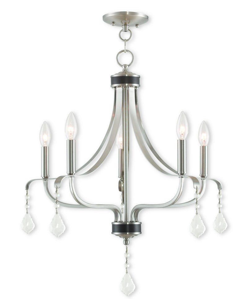 Livex Lighting 40785-91 Five Light Chandelier, Brushed Nickel w/ English Bronzes