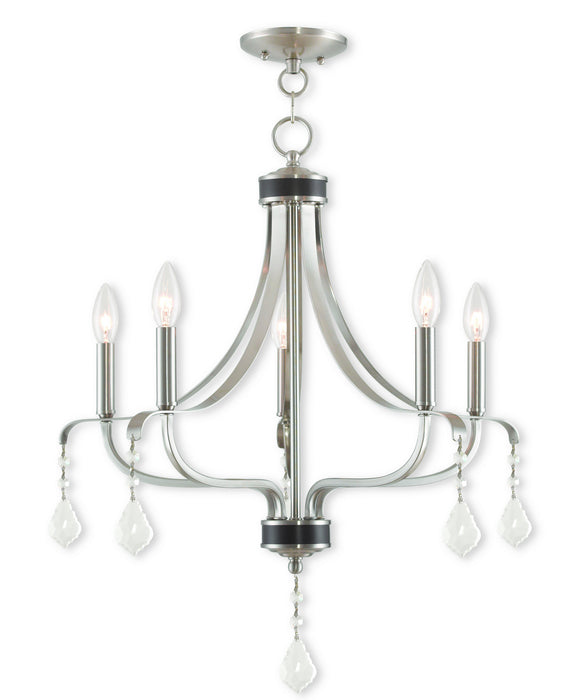 Livex Lighting 40785-91 Five Light Chandelier, Brushed Nickel w/ English Bronzes