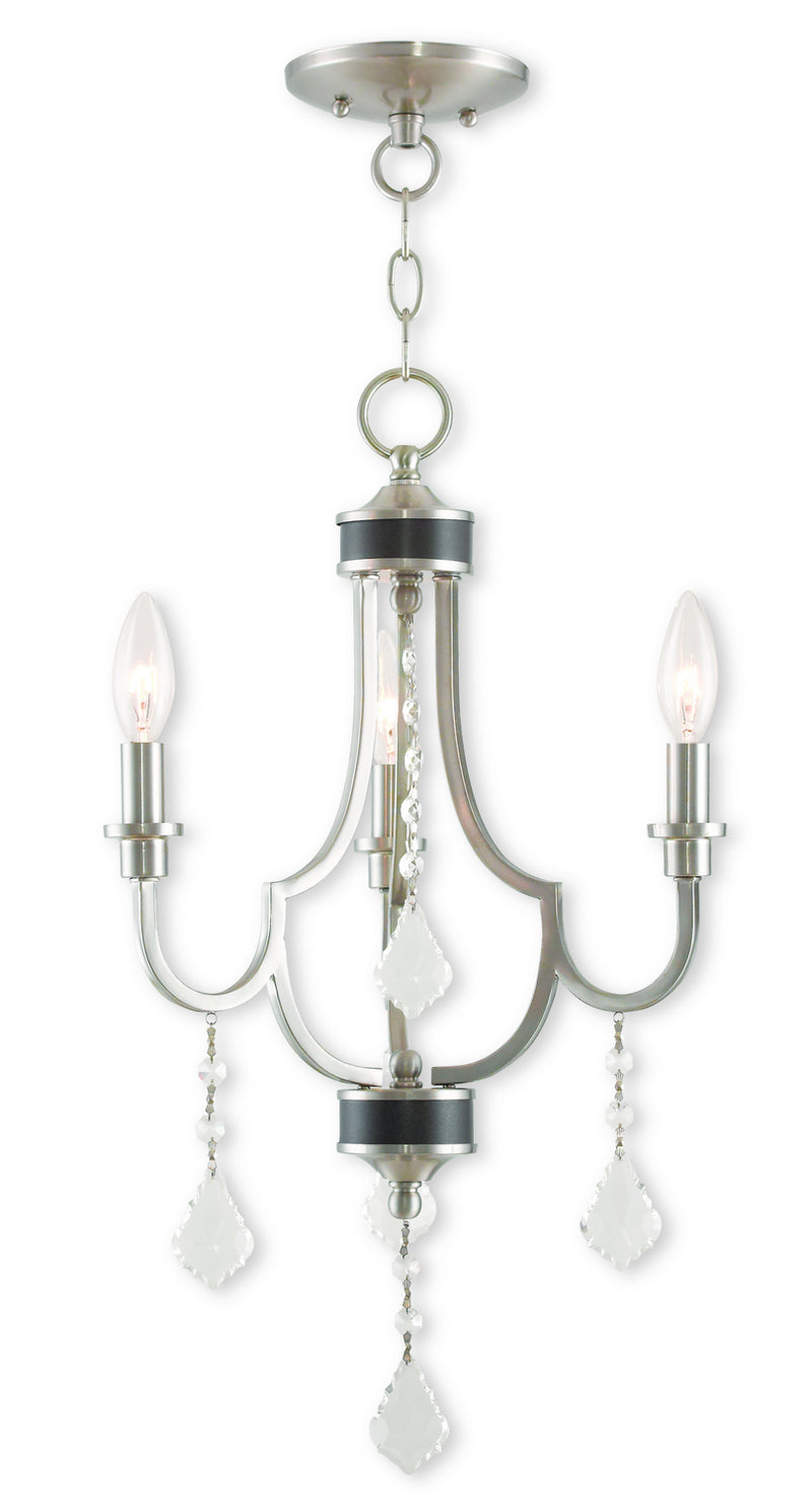 Livex Lighting 40883-91 Three Light Mini Chandelier, Brushed Nickel w/ English Bronzes