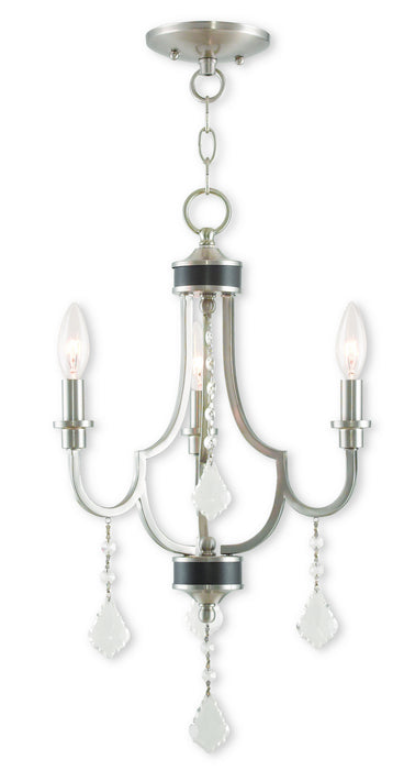 Livex Lighting 40883-91 Three Light Mini Chandelier, Brushed Nickel w/ English Bronzes