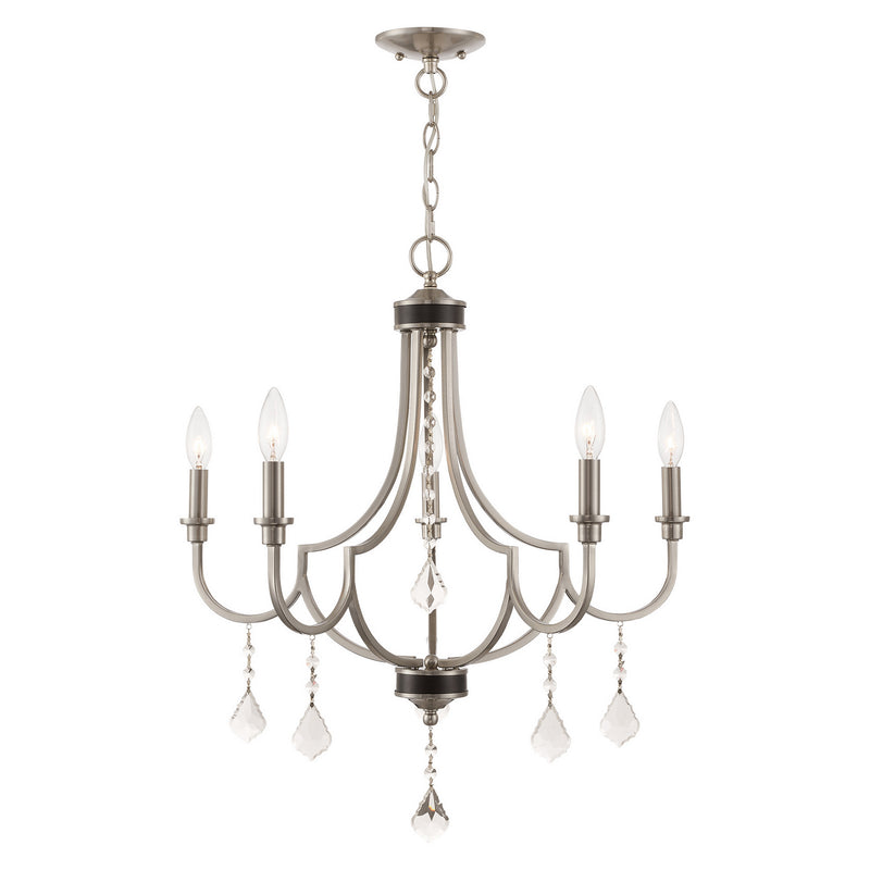 Livex Lighting 40885-91 Five Light Chandelier, Brushed Nickel w/ English Bronzes