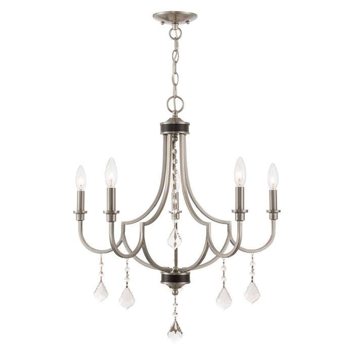 Livex Lighting 40885-91 Five Light Chandelier, Brushed Nickel w/ English Bronzes