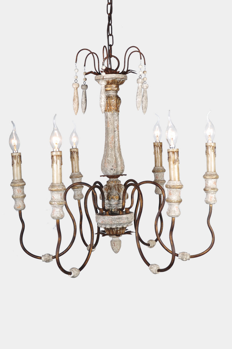 Terracotta Designs CHAN8056-6D Six Light Chandelier, French White w/Gold Accent