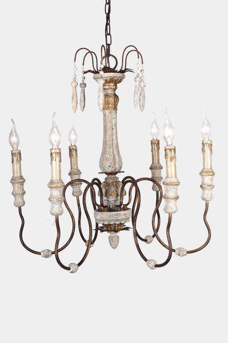 Terracotta Designs CHAN8056-6D Six Light Chandelier, French White w/Gold Accent