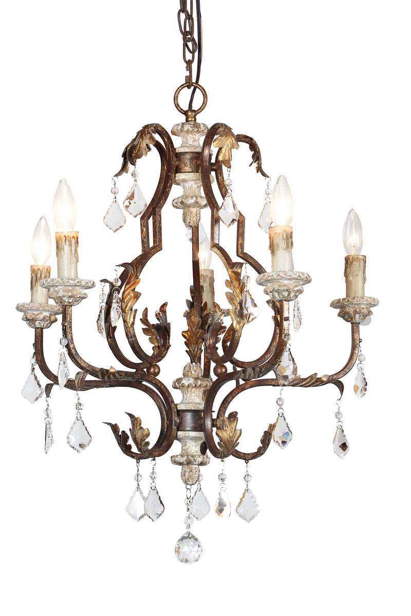 Terracotta Designs CHAN8136-5 Five Light Chandelier, Iron & Crystal