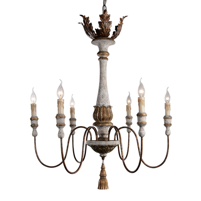 Terracotta Designs H5101-6 Six Light Chandelier, French White w/Gold Accent