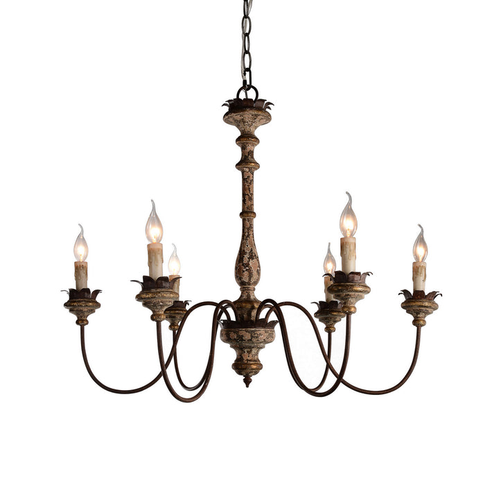 Terracotta Designs H5102-6 Six Light Chandelier, Chipped Black w/Gold Accent