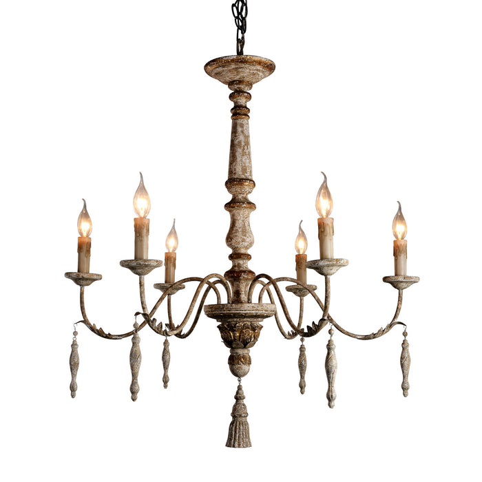 Terracotta Designs H5105-6 Six Light Chandelier, Washed White w/Gold Accent