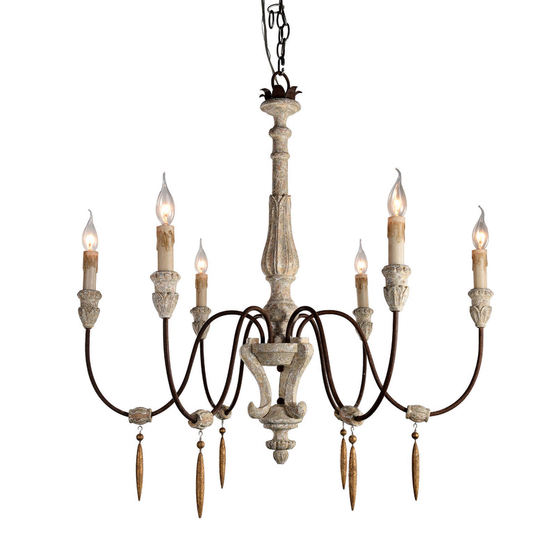 Terracotta Designs H5108-6 Six Light Chandelier, French White w/Gold Accent
