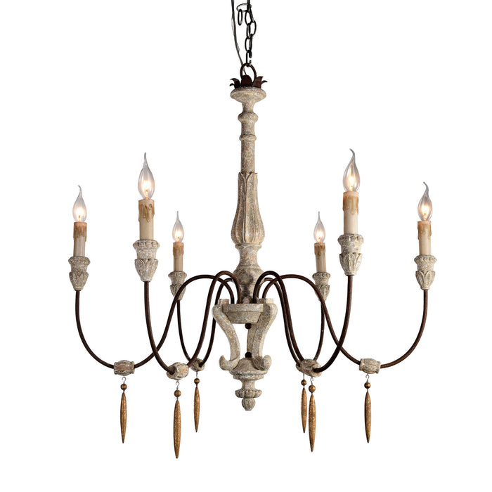 Terracotta Designs H5108-6 Six Light Chandelier, French White w/Gold Accent