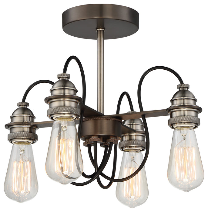 Minka-Lavery 4454-784 Four Light Semi Flush Mount, Harvard Court Bronze W/Pewter
