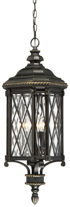 Minka-Lavery 9324-585 Four Light Outdoor Chain Hung, Coal W/Gold Highlights