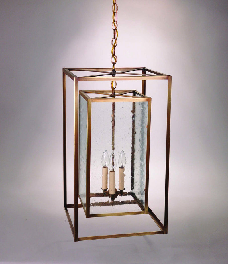 Northeast Lantern SS1424-AB-LT3-CSG Three Light Hanging Lantern, Antique Brass