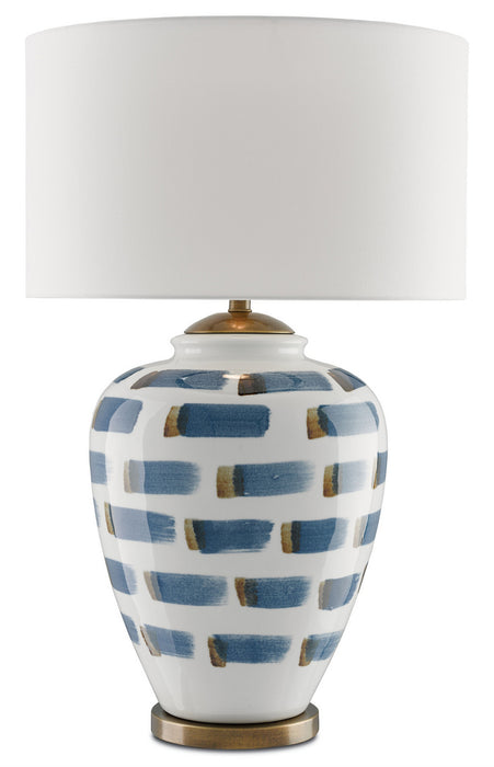 Currey and Company 6000-0019 One Light Table Lamp, White/Blue/Antique Brass