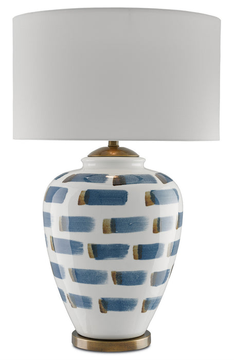 Currey and Company 6000-0019 One Light Table Lamp, White/Blue/Antique Brass