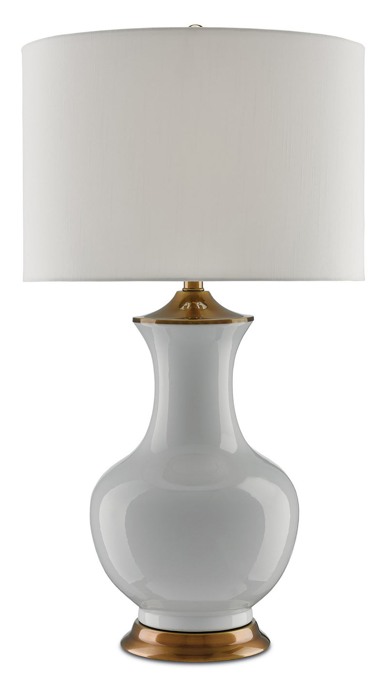 Currey and Company 6000-0020 One Light Table Lamp, White/Antique Brass