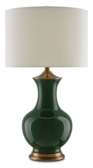 Currey and Company 6000-0022 One Light Table Lamp, Green/Antique Brass
