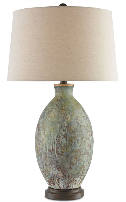 Currey and Company 6000-0050 One Light Table Lamp, Green/Dark Red/Bronze Gold