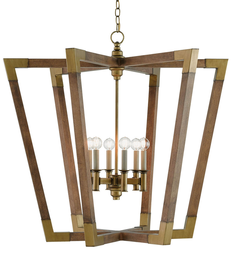 Currey and Company 9000-0008 Six Light Lantern, Chestnut/Brass