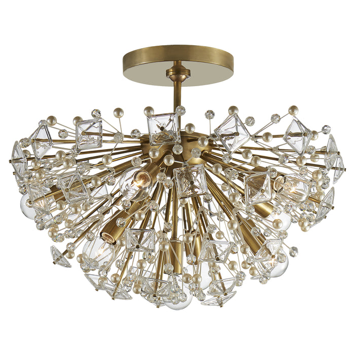 Visual Comfort Signature KS 4005SB-CG Nine Light Semi Flush Mount, Soft Brass