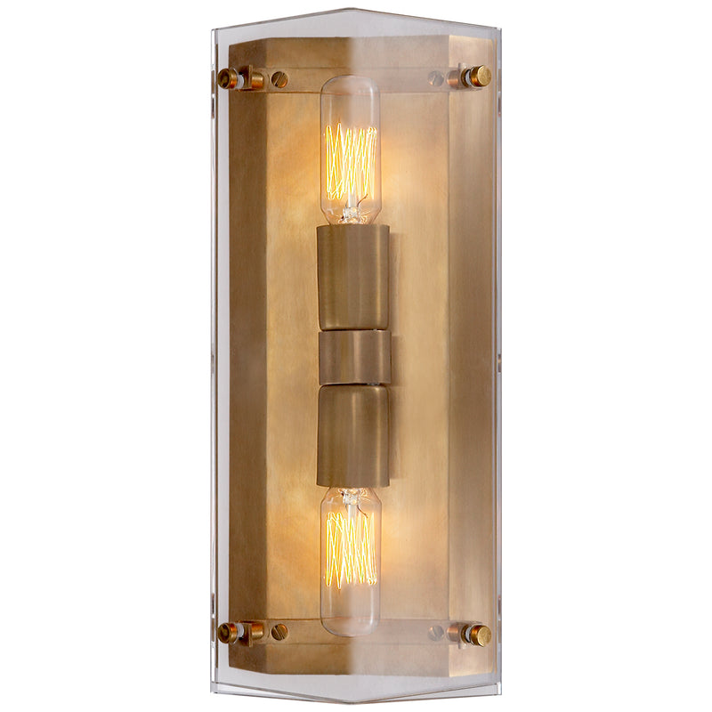 Visual Comfort Signature ARN 2043CG Two Light Wall Sconce, Crystal and Hand-Rubbed Antique Brass