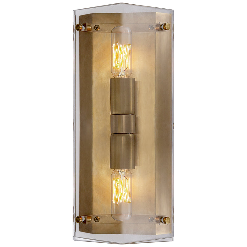Visual Comfort Signature ARN 2043CG Two Light Wall Sconce, Crystal and Hand-Rubbed Antique Brass