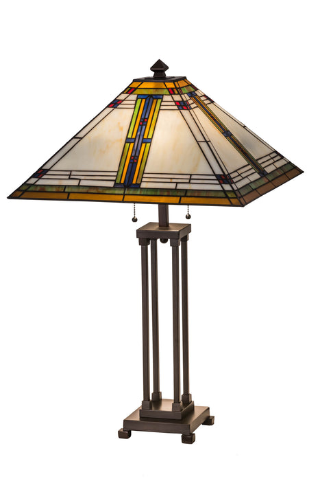 Meyda Tiffany 177348 Two Light Table Lamp, Mahogany Bronze