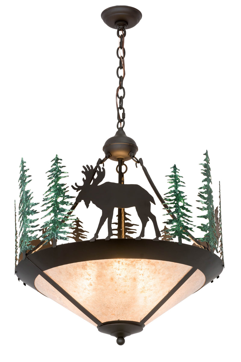 Meyda Tiffany 177721 Three Light Inverted Pendant, Green Trees