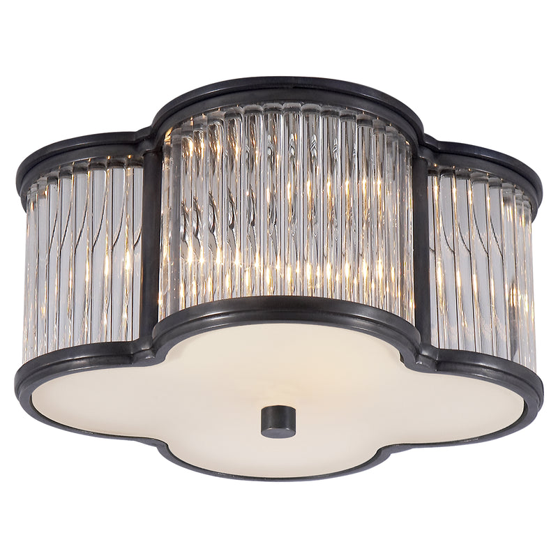 Visual Comfort Signature AH 4014GM/CG-FG Two Light Flush Mount, Gun Metal and Clear Glass Rods with Frosted Glass