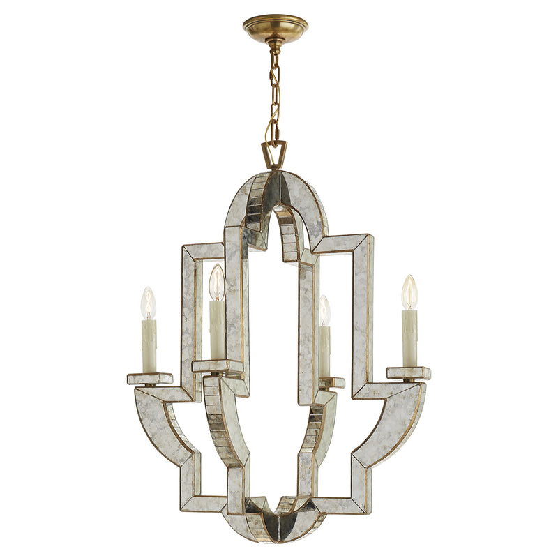 Visual Comfort Signature NW 5040AM/HAB Four Light Chandelier, Antique Mirror with Antique Brass