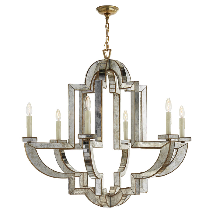 Visual Comfort Signature NW 5041AM/HAB Six Light Chandelier, Antique Mirror with Antique Brass