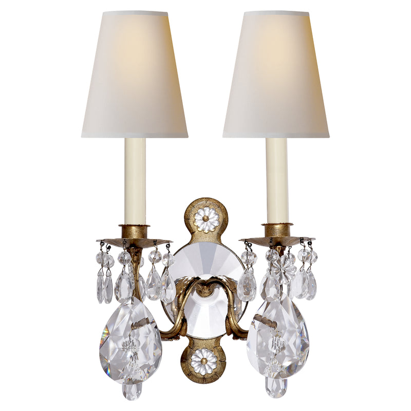 Visual Comfort Signature TOB 2471GI/CG-PL Two Light Wall Sconce, Gilded Iron and Crystal