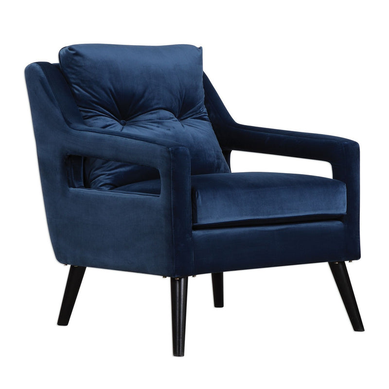 Uttermost 23318 Arm Chair, Blue Polyester Velvet/Antique Black
