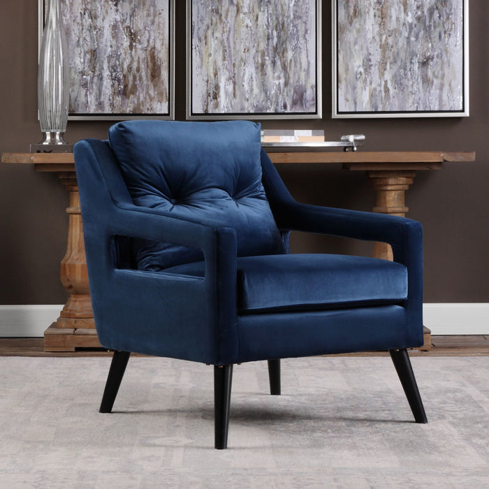 Uttermost 23318 Arm Chair, Blue Polyester Velvet/Antique Black