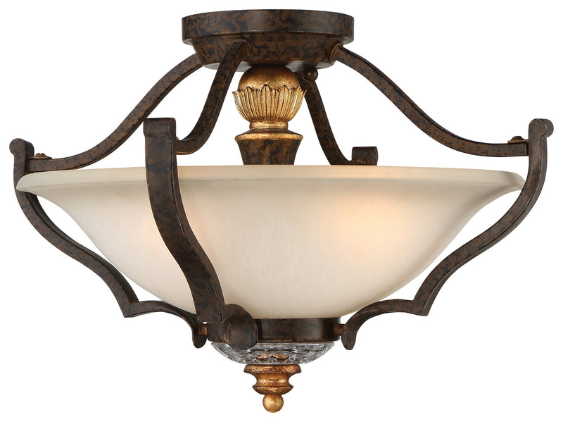 Metropolitan N6450-652 Three Light Semi Flush Mount, Raven Bronze W/Sunburst Gold H