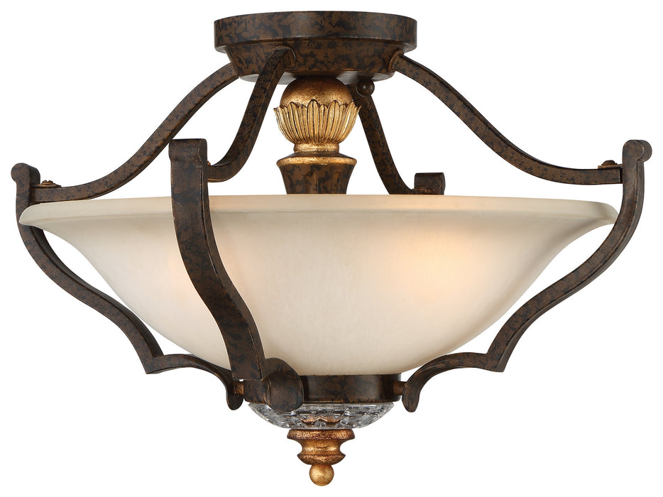 Metropolitan N6450-652 Three Light Semi Flush Mount, Raven Bronze W/Sunburst Gold H