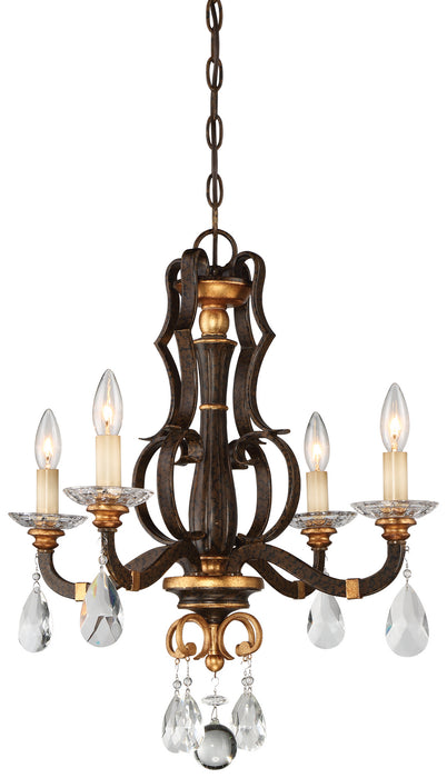 Metropolitan N6454-652 Four Light Mini Chandelier, Raven Bronze W/Sunburst Gold H