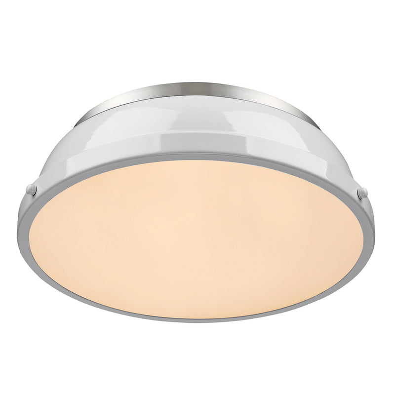 Golden 3602-14 PW-WH Two Light Flush Mount, Pewter