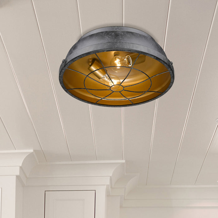 Golden 7312-FM BP Two Light Flush Mount, Black Patina