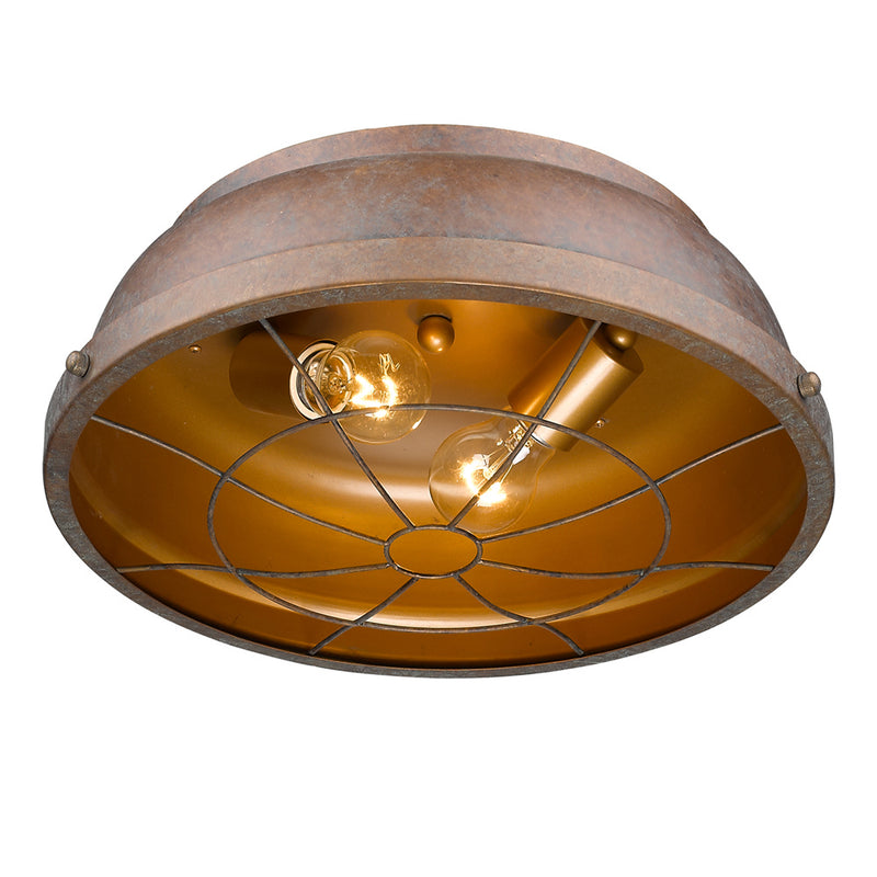 Golden 7312-FM CP Two Light Flush Mount, Copper Patina