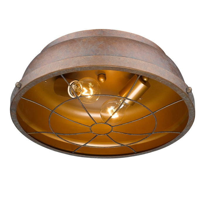 Golden 7312-FM CP Two Light Flush Mount, Copper Patina