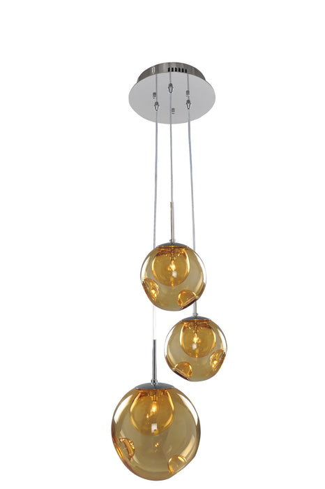 Kalco 309540CH/AMBER Three Light Pendant, Chrome