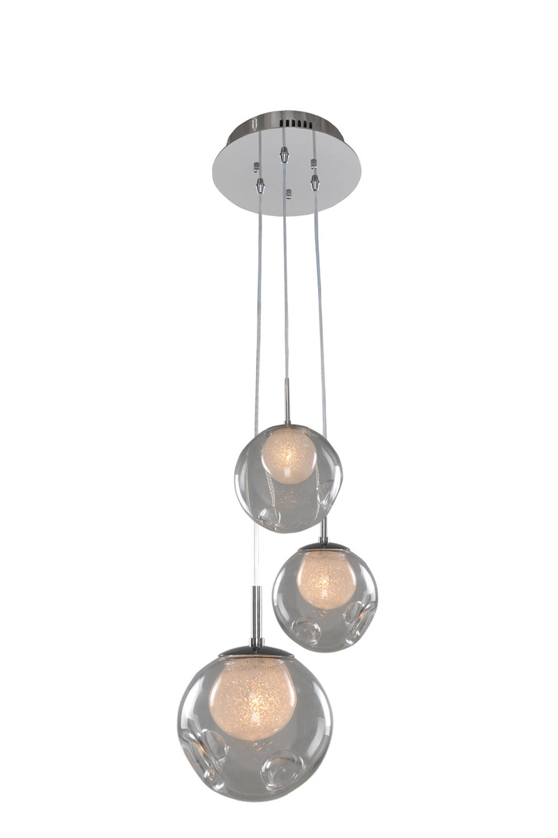 Kalco 309540CH/CLEAR Three Light Pendant, Chrome