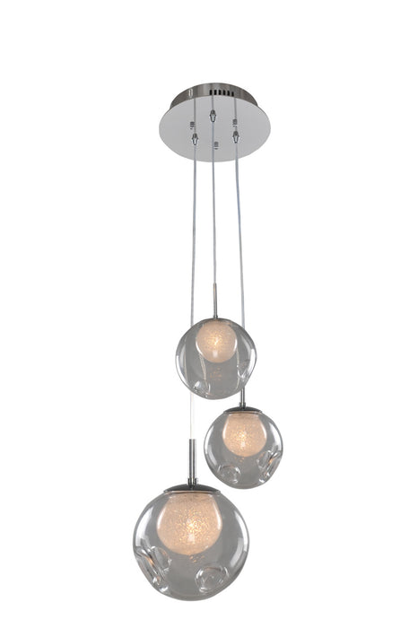 Kalco 309540CH/CLEAR Three Light Pendant, Chrome
