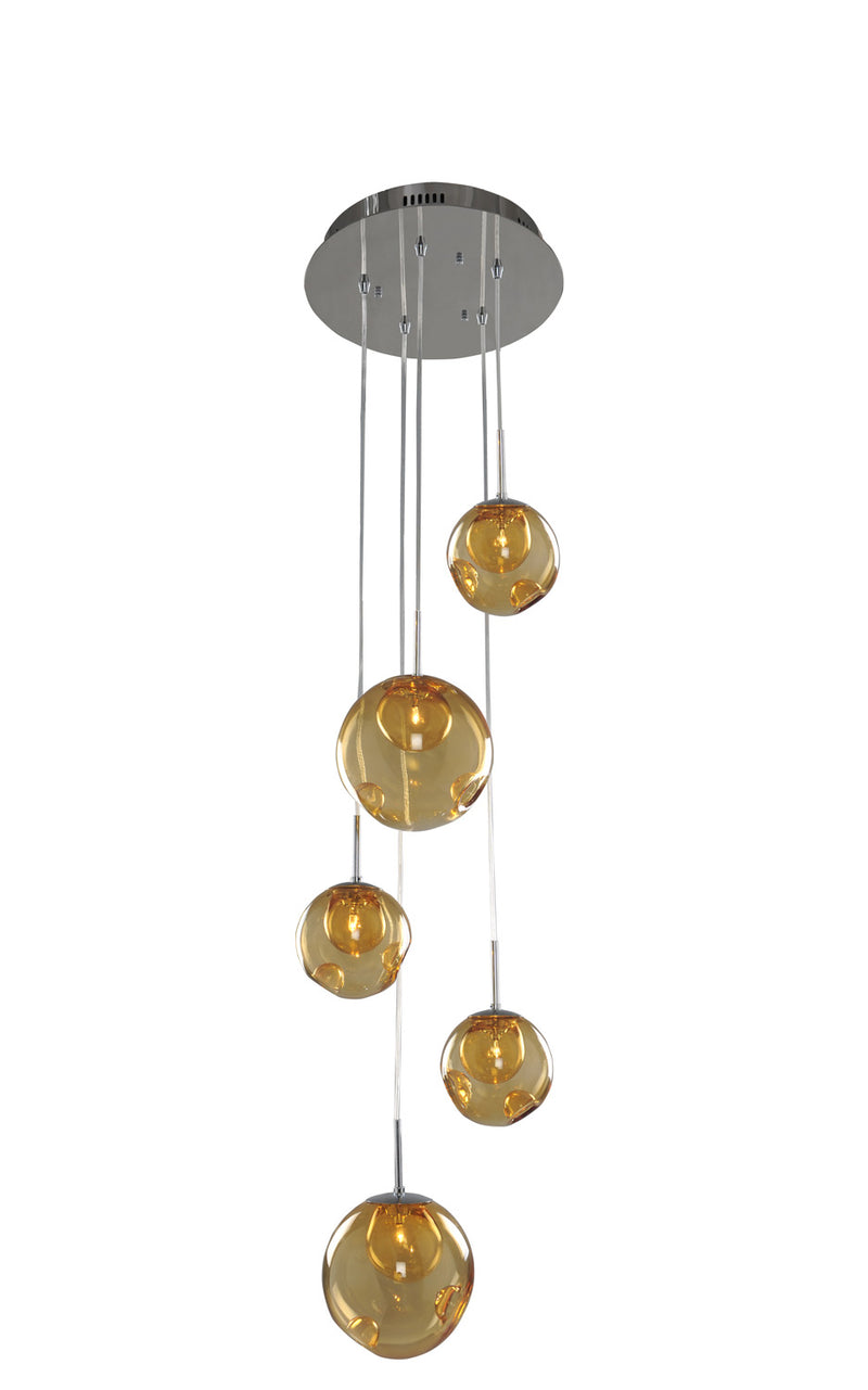 Kalco 309541CH/AMBER Five Light Pendant, Chrome